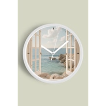Huzura Açılan Pencere Modern Duvar Saati - 42cm - Önü Camlı Beyaz Kasa - Sessiz Mekanizma Beyaz