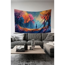 Büyülü Orman Desenli Duvar Halısı Duvar Örtüsü Tapestry Süet Dokulu Kumaş