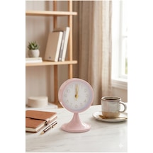 Pembe Retro Dekoratif Masa Saati 13 Cm Şık Başucu Alarm Saati Ofis Ev Hediyelik Modern Vintage Saat