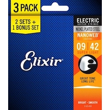 Elixir 16540 Nanoweb Light 3'Lü Elektro Gitar Teli 9-42