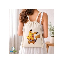Ghostbastır Design Pikachu Büzgülü Keten Çanta C235 Bej