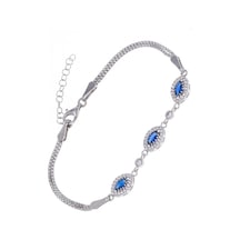Nagiss Markiz Lacivert Zirkon Taşlı 925 Ayar Gümüş Kadın Bileklik