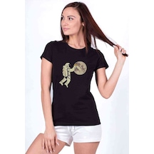 Astronot Cleaner Baskılı Siyah Kadın Tshirt