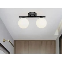 Rsylight Metal Modern Opal Camlı Tavan Plofyoner 2 Li Tavan Avize Siyah