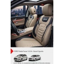 Titanyum Serisi Lüks Keten Oto Koltuk Kılıfı - Ford Focus-fiesta İle Uyumlu Bej