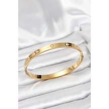 316l Çelik Gold Renk Zirkon Taşlı 65 Mm Kadın Kelepçe Bileklik - Özel Seri Bzsurn011275 Altın