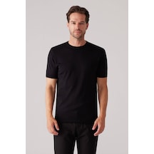 Erkek Siyah Slim Fit Bisiklet Yaka Yazlık Triko Tişört