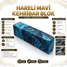 Blok Kehribar - Renkli Hareli Blok Lar - Mavi Hareli