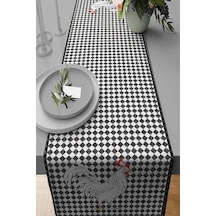 Siyah Hayvanlı Horoz Premium Masa Örtüsü Runner Rnr306n11