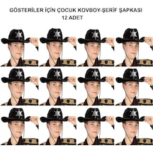 Kovboy Şerif Şapkası Siyah 12 Adet - Kostüm, Parti Ve Gösteri Şapkası +0
