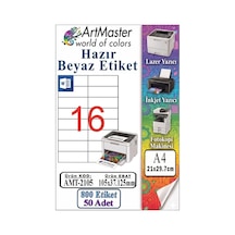 A4 Hazır Beyaz Etiket 105x37.125mm 50 Sayfa 1 Paket 16 Lı Kendinden Yapışkanlı Fotokopi Lazer İnkjet Kağıdı Yazıcılar