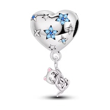 Kedi Sallantılı Kalp Balon Charm Gümüş