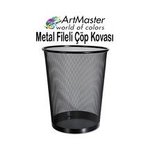 Siyah Çöp Kovası Paslanmaz Çelik Fileli 1 Adet Ofis Büro Okul Çöp Kovası Metal Delikli Kolay Kullanım Siyah