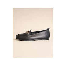 37brandshoes Altın Donanımlı Klasik Siyah Deri Makosenler Siyah Siyah