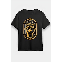 1 Mayıs Labor Day Emekçi Temalı Baskılı Oversize Bisiklet Yaka T-shirt - Siyah Çok Renkli