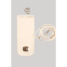 Klipsli Telefon Seti 8,5x20 Cm Krem Örgü Çanta Kiti Çanta Aksesuarı