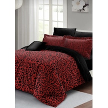240x260 Cm Çift Kişilik Nevresim Takımı Pamuk Saten Çeyizlik Premium Leopar Desen Lüx Marka Kırmızı