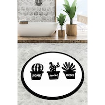 Cereus Çap Banyo Halısı Djt 100x100 cm, Banyo Halısı , Banyo paspası yıkanabilir Beyaz - Siyah