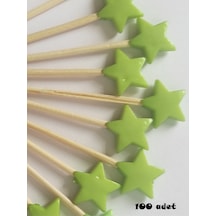 100 Adet Dekoratif Yıldız Parti Kürdanı 6 Cm Yeşil - Yıldız 10 Mm