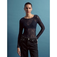 Dilvin 32764 Kayık Yaka Dantel Top-indigo İndigo