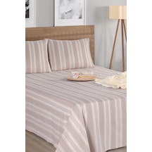 Eponj Home Sport Çizgili Çarşaf + Yastık Kılıfı Seti Tek Kişilik Soft Line Bej Bej