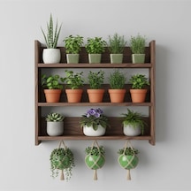 Ahşap Duvar Rafı - 3 Katlı Çok Amaçlı Mutfak Ve Balkon Rafı - Dekoratif Saksılık - 50x50 Cm Turuncu
