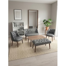 Milano Gri Deri Çay Seti Koltuk Takımı 2+1+1 Bench Sehpa Dahil Ofis Balkon Kuaför Bekleme Takımı