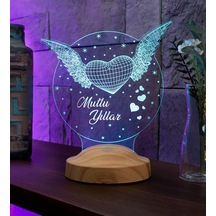 Mutlu Yıllar Hediyesi Kanatlı Kalp 3d Led Lamba Diğer