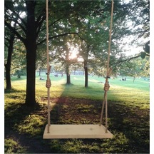 KONYALPG Dekoratif Dogal Ahşap Jut Halatlı Salıncak Büyük Boy Sal Doğal