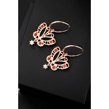 925 Ayar Gümüş Rose Kaplama Kelebek Halka Küpe UVPS301202