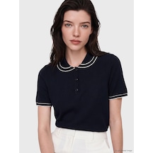 Lcw Comfort Lacivert Polo Yaka Kadın Triko Kazak