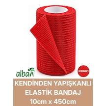10cm Kendinden Yapışkanlı Elastik Bandaj, Kohesiv Bandaj 10cm X 4.5m Spor, Bilek, Ayak Bileği, Veteriner Bandajı Kırmızı