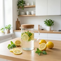Tr Mantar Kapaklı Borosilikat Cam Sürahi 2 Litre - Isıya Dayanıklı Minimalist Karaf Ve Detoks Şişesi