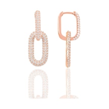Gümüş Rose Zirkon Taşlı Sallantılı Trend Küpe