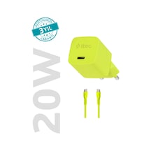 Smartcharger Gan 20w Pd Seyahat Hızlı Şarj Aleti + Usb-c - Usb-c 3a Kablo Neon Neon Sarı