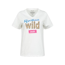 2as Alone Baskılı V Yaka Kadın T-shirt 410 Beyaz