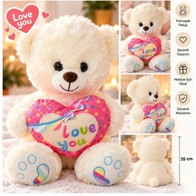 35 Cm Sevimli Kalpli Ayıcık Peluş Oyuncak Love You Tasarımlı Yumuşak Teddy Ayı Sevgiliye Hediye Beyaz