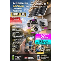 20mp 4 Kamera 360 İzleme Güneş Enerjili 4g Sim Kartlı Güvenlik Kamerası 128gb Sd Kart Ve 20gb İnternet