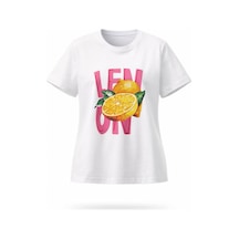 Kadın Beyaz Limon Baskılı Pamuk T-shirt Beyaz