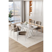 Canisa Jolin Serisi Mdf 90x168 Beyaz Mutfak Masa Takımı 4 Cappucino Metal Sandalye Beyaz Masa, Cappucino Sandalye