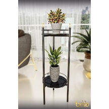 Bino Saksılık Organizer Bahçe Balkon Standı Çiçeklik Dekoratif Lüks Metal 2 Katlı Servis Sunum Tepsi