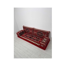 Sedir Deseni Şark Köşesi Takımı 70x190 Cm 5 Parça Dolu Set - Kırmızı Çökmeyen Sünger