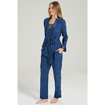 Feyza Kadın 3'lü Jakar Mavi Pijama Takım C1t3n0o5 001