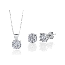 Vog 2.25 Karat Effective Diamond Koronet İkili Tektaş 925 Ayar Gümüş Set
