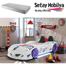 Arabalı Yatak, Jaguar Koltuklu Full Ledli Arabalı Yatak - Beyaz 1 Adet Comfort Yatak