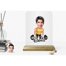 Kişiye Özel Erkek Halterci Karikatürlü Ahşap Standlı Çerçeve