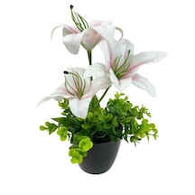 Yapay Çiçek Siyah Saksıda Islak Lilyum Pembe Açık Renk 3 Çiçekli