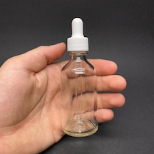 50ml Beyaz Plastik Kapaklı Şeffaf Cam Damlalıklı Şişe , 50 Cc Sa