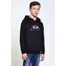 Tshirthane Kamera Baskılı Unisex Çocuk Kapüşonlu Siyah Sweatshirt Siyah