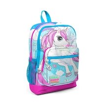 Coral High Kids Mavi Neon Pembe Ünicorn Desenli Dört Bölmeli Okul Sırt Çantası 23711